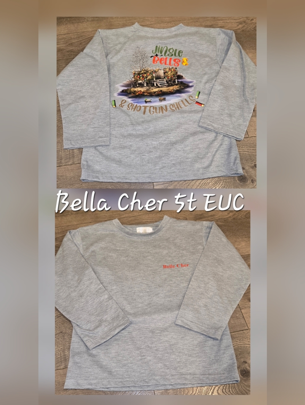 Kids' Light Gray Hunting Christmas Long-Sleeve Top - 5T